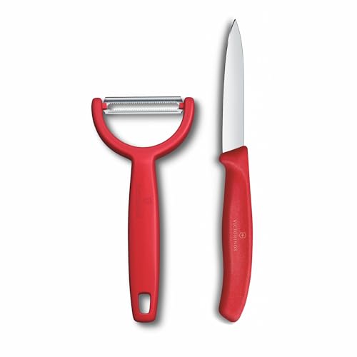 Victorinox Swiss Classic Gemüsemesser und Sparschäler, 2-teilig, Extra Scharfe Klinge, für Obst und Gemüse, Rostfreier Stahl, Rot