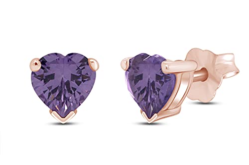 Heart Shape Stud Earrings In 14K Rose Gold Over Sterling Silver (5 Ct)