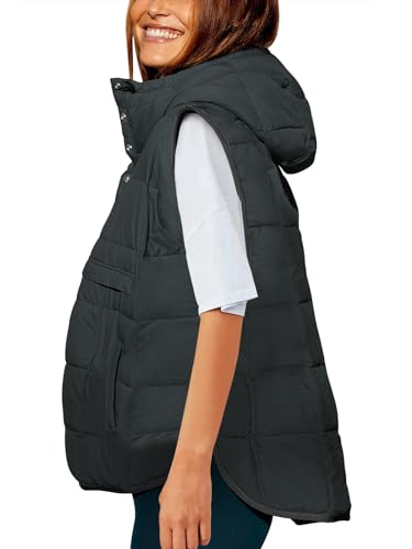 Saodimallsu Womens Quilted Puffer Vest Sleeveless Hoodies Fall Winter Tops with Kangaroo Pockets2