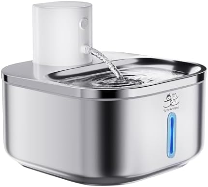 Cordless Cat Water Fountain Stainless Steel: 108 oz/3.2L Water Fountain for Cats Dogs Indoor - Battery Operated Pet Water Fountain Rechargeable - Automatic Cat Water Dispenser with Motion Sensor