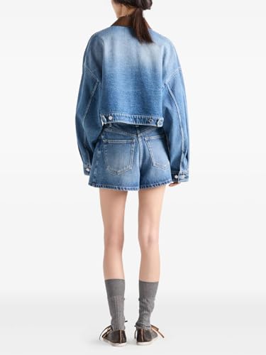 Women Cropped Denim Jacket Zip-up Faux Leather Lapel Washed Casual Fall Jean Coats3