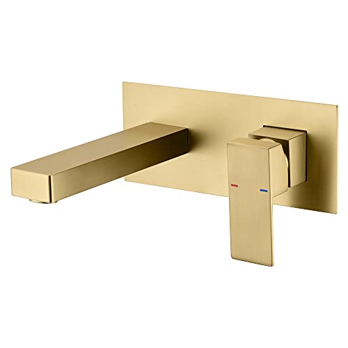 SUMERAIN Brushed Gold Wall Mount Bathroom Faucet Single Handle Vessel Sink Faucet Includes Brass Rough-in Valve