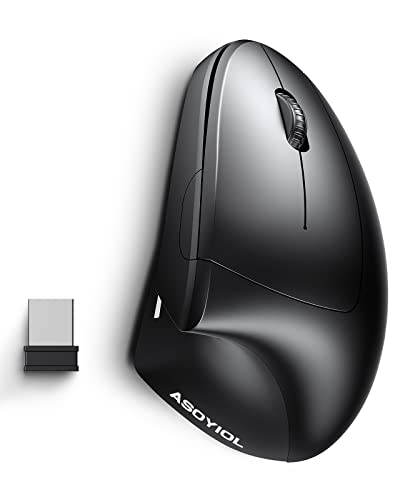 Image of ASOYIOL Ergonomic Mouse Wireless,Rechargeable Vertical Mouse with USB Receiver,6 Buttons 800 /1200 /1600 Computer Mouse for Laptop PC(Right Hand,Black)