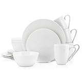 Stone Lain Ava Bone China Formal Dinnerware Set, 16-Piece Everyday Dish Service for 4 Includes Plates, Bowls, and Mugs | Chip + Scratch Resistant| White with Embossed Pinpoint Design