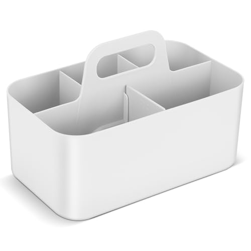 Nymblis Storage Caddy Organiser 5-Section Portable Cleaning Caddy with Handle Stackable Art Organizers for Desk Supplies Multipurpose Storage Organiser for Office Kitchen (White