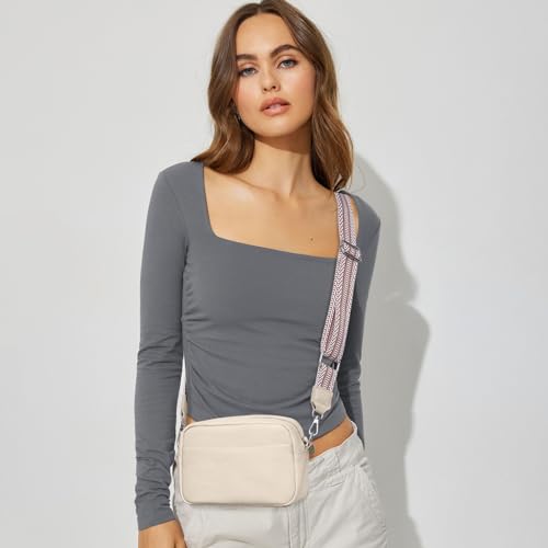 Image of Small Crossbody Bags for Women Genuine Leather, Guitar Strap Shoulder Handbag Purse Camera Bag with Rfid Card Slots, Beige
