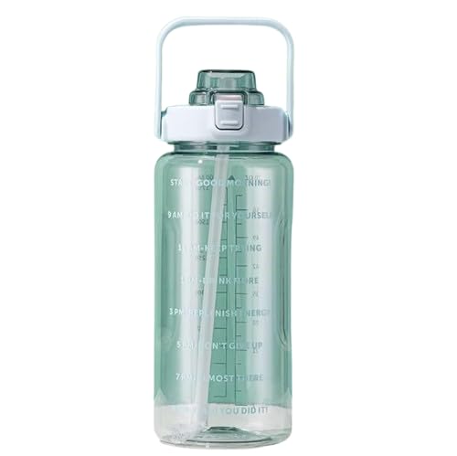 Image of 2L Transparent Motivational Water Bottle with Straw & Time Marker | Leak Proof BPA Free Sports Drinking Bottle for Gym, Office, School & College | Break Resistant with Belt Handle (Green)