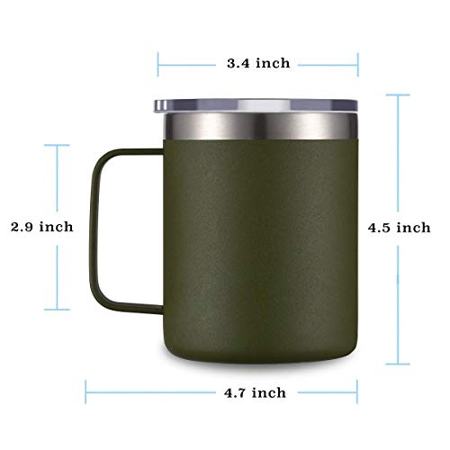 Civago Stainless Steel Coffee Mug Cup With Handle, 12 Oz Double Wall Vacuum Insulated Tumbler With Lid, Reusable And Durable Travel Coffee Cup Thermal Cup, Olive #TOP1