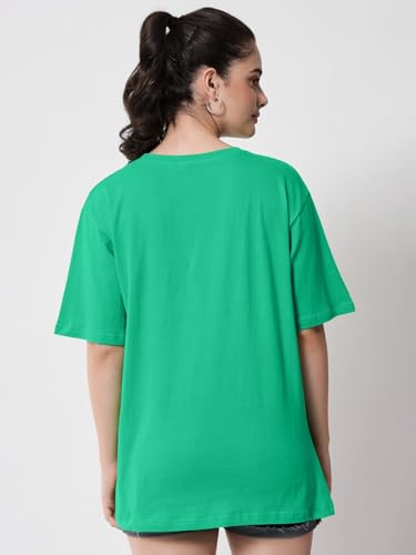 Image of LEOTUDE Women Cottonblend Drop Shoulder Oversized Round Neck Half Sleeve