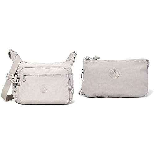 Kipling Gabbie, Crossbody Donna, Grigio, 18.5x35.5x30 cm+Pouches/Cases Donna, Grigio, 4x18.5x11 cm