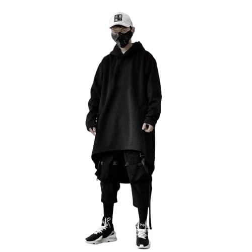 Oversized Black Hooded Sweatshirt with High-Low Hem, Streetwear Style-image-16