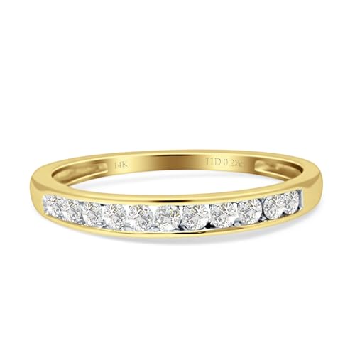 OMRANII Solid 14K Gold Jewelry Round Diamond Half Eternity Stackable Band Channel Set Wedding Ring