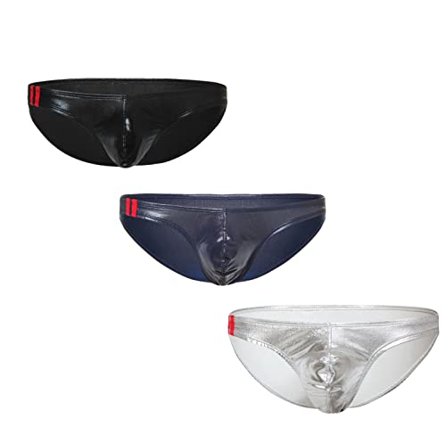 Maiclaice 3Pack Men's Spandex Sport Low Rise Bikini Pouch Briefs Classic Underwear Black/Silver/Navy Blue Medium #TOP19