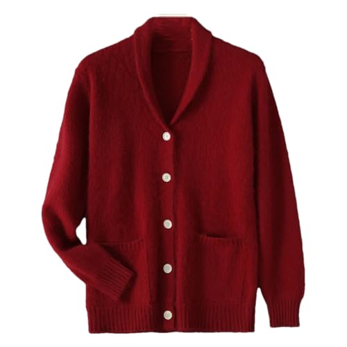 Men's Solid Long Sleeve Button Front V Neck Knitwear Autumn Winter Loose Thick Cardigan Sweater