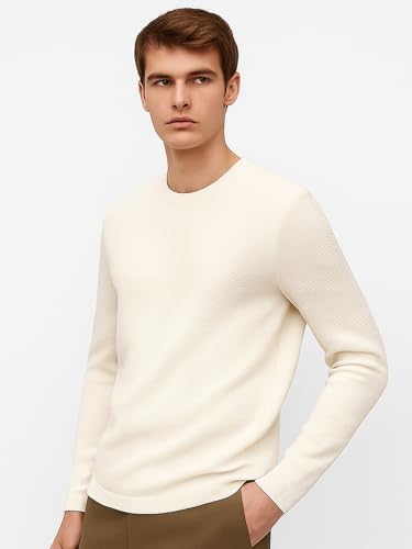Image of Nobero Ottoman Texture Full Sleeve T-Shirt for Men | 240 GSM Regular fit Tshirt for Men | Casual Wear