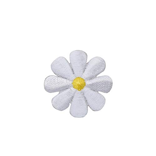 Daisy, Flower, Embroidered, Iron on Patch (2" White, 1 Piece)