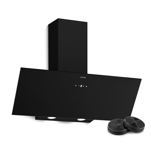 Klarstein Laurel Kopffreihaube 90 cm – Schräges Glasdesign, 417 m³/h, Touch-Bedienung,...