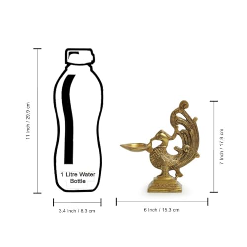 Image of ExclusiveLane 'Marvellous Peacock' Brass Table Diya for Puja Room Mandir (Pure Brass, 7 Inch, 0.8 Kg) | Hand-Etched Ghee Diya for Puja Aarti Diyas Table Diyas for Home Decoration