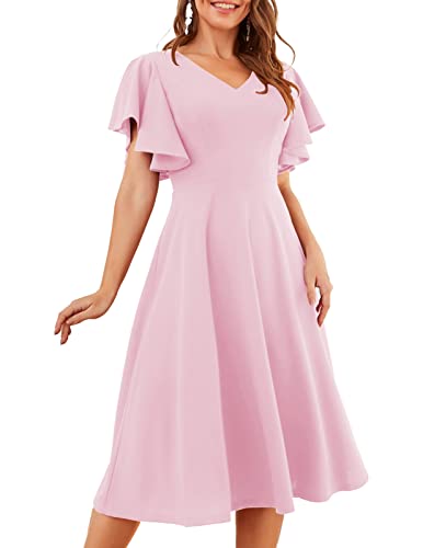Image of Bridesmay Women's Formal Wedding Guest Dress for Women 2026 Short Sleeve Fit and Flare Tea Party Dresses