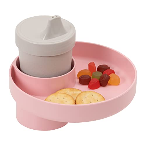 Image of Travel Tray Round, USA Made Easily Convert Your Current Cup Holder to a Tray and Cup Holder for use with Car Seats, Booster,Stroller and Anywhere You Have a Cup Holder! Light Pink