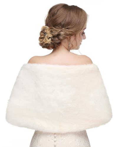 Aimimier Bridal Faux Fur Wrap Wedding Fur Stole with Band Evening Party Warm Shrug Cape4