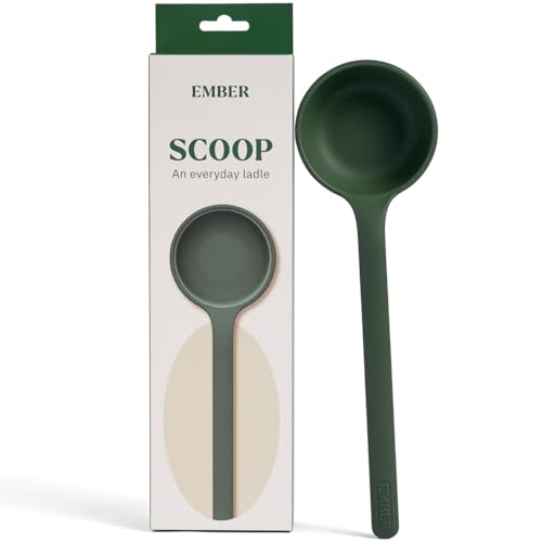 Image of Ember Cookware Silicone Ladle 30.5 cm | 230C Heat Resistant | Platinum Grade Food Safe Soup & Curry Ladle | Deep Bowl Serving Spoon for Cooking | Non Scratch Seamless Unibody Design | Green