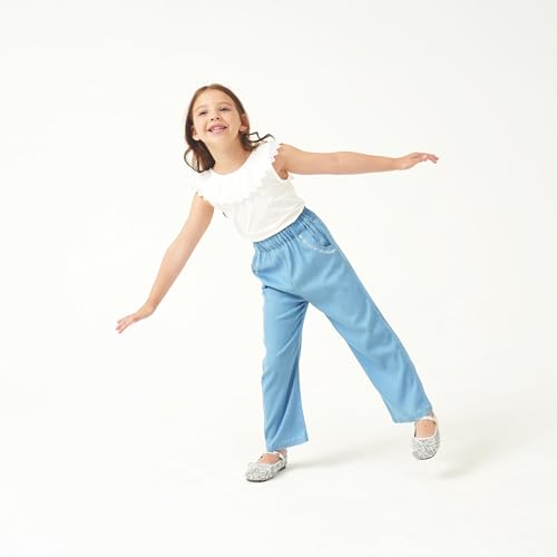 Image of Girls Pants with Pockets Pull On Lightweight Bell Bottoms Straight Leg Baggy Jeans for Girls Flare School Pants