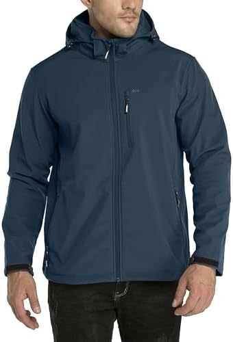33,000ft Softshelljacke für Herren Wasserdicht Outdoor Jacke Übergangsjacke | Winddicht Warme Fleece Gefüttert Funktionsjacke Wanderjacke mit Abnehmbare Kapuze, 6 Taschen für Outdo