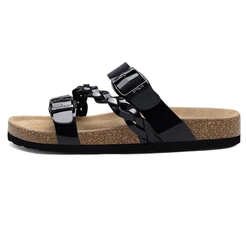 Image of KIDMI Women's Cork Footbed Sandals with Arch Support Comfortable Slip-On Slide Sandals With Adjustable Buckle for Summer