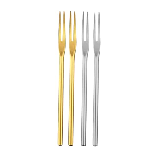 Toyvian 4個 ステンレス製フルーツフォーク おしゃれデザートケーキフォーク パーティー用家宴会バー対応 北欧ゴールド シルバー各