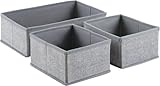 InterDesign Aldo Fabric Dresser drawer and Closet Storage Organizer for Underwear, Socks, Bras, Tights, Leggings - Set of 3, Gray