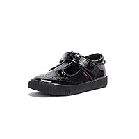 Kickers Girl's Tovni Brogue T-Bar Black Leather School Shoes | Classic Brogue Detailing | Everyday Comfort Fit, Cushioned for All-Day Wear, Black, 5 UK Child