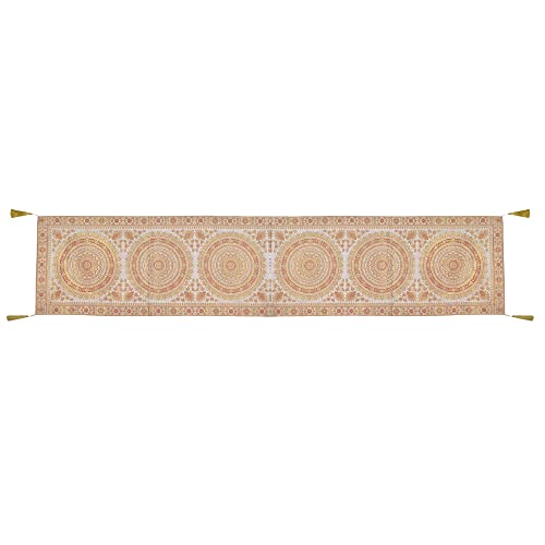 Image of Diwali Decor Brocade Jacquard Silk Table Runner Long Runner for Dinning & Centre Table Mandala Print 72 x 16 Inches (White)