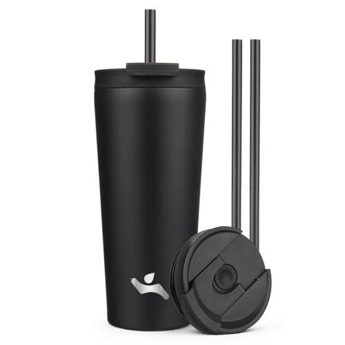 Image of Konokyo 22 oz Insulated Tumbler Water Bottle with Straw Lid, Black