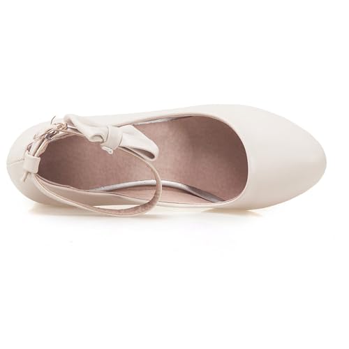 Gicoiz Women Round Toe Comfy Mary Jane Block Heel Pumps Bow3