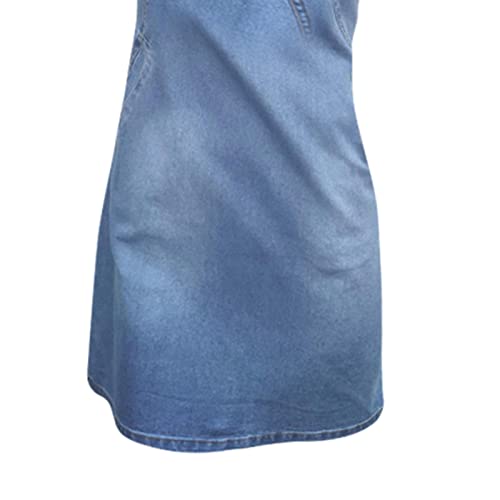 Harilla Mulheres Manga Curta Denim Dress Senhoras V Pescoço Botão Down Curto Jeans Saia Slim Fit - L