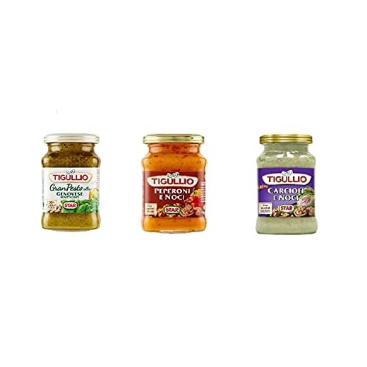 Set di 3 Barattoli Tigullio Star Carciofi e Noci, Pesto alla Genovese Senz'aglio, Peperoni e Noci 3x190gr