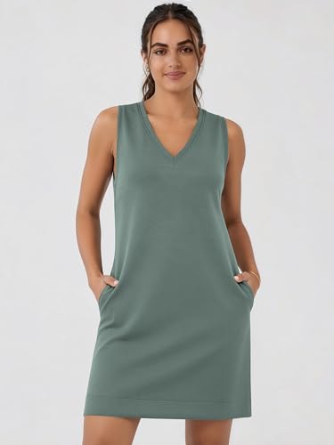 Image of ODODOS Modal Soft V-Neck Tank Dress for Women Sleeveless Sundress Casual Relaxed Summer Dress with Pocket