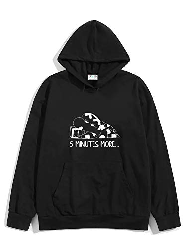 Image of The SV Style Random Print Graphic Print Pullover Hoodie, Black, Long Sleeve with Kangaroo Pocket 320 GSM Fleece Inside