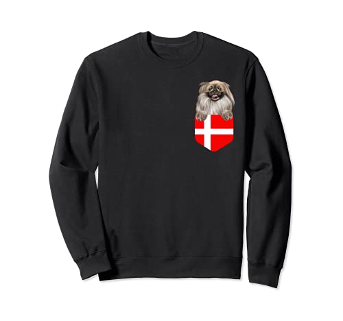Denmark Flag Pekingese Dog In Pocket Sweatshirt, Black