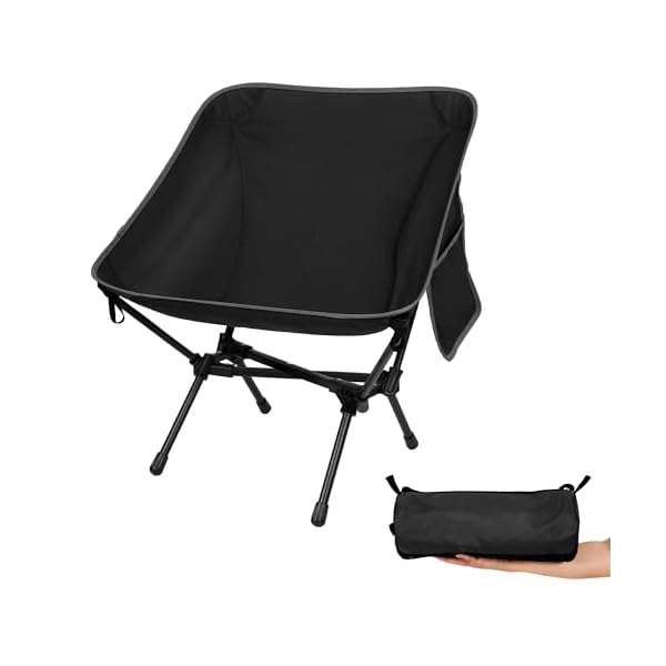 Ultralight Camping Chair, Portable Folding Backpacking Chair, Compact Camping Chair with Carry Bag for Outdoor Camp Hiking Backpack Beach Travel (Black)