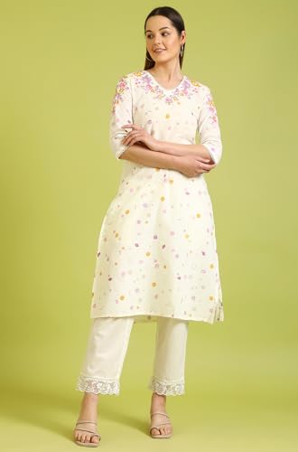 Image of W for Woman Solid Straight Pure Cotton Kurta