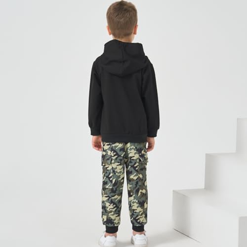 Image of Boys 2 Piece Outfits Long Sleeve Hooded Sweatshirt Top Camouflage Sweatpants Fall Winter Clothing Set 5-10T