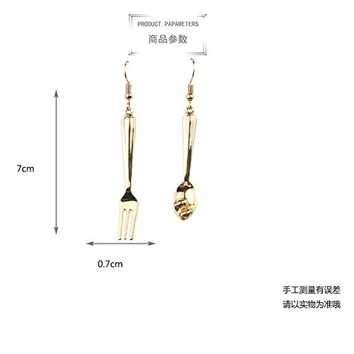 Funny Spoon Fork Egg Hotdog Asymmetry Dangle Earrings Polishing Gold Plated Cute Drop Earrings for Women-Spoon Fork4