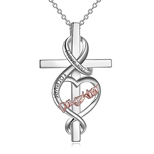 POPLYKE Sister/Mom/Daughter/Grandma/Nana Necklace for Women Sterling Silver Mom/Daughter/Grandma/Nana I love You Forever Love Heart Necklace Jewelry for Birthday Gifts