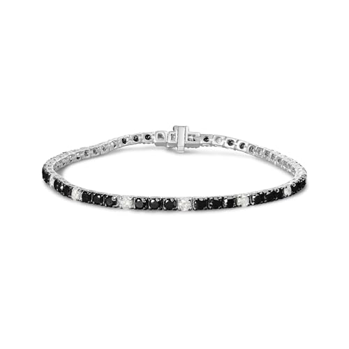 .925 Sterling Silver 5.0 Cttw Black and White Diamond Tennis Bracelet (I-J Color, I2-I3 Clarity) - 7.25" Inches