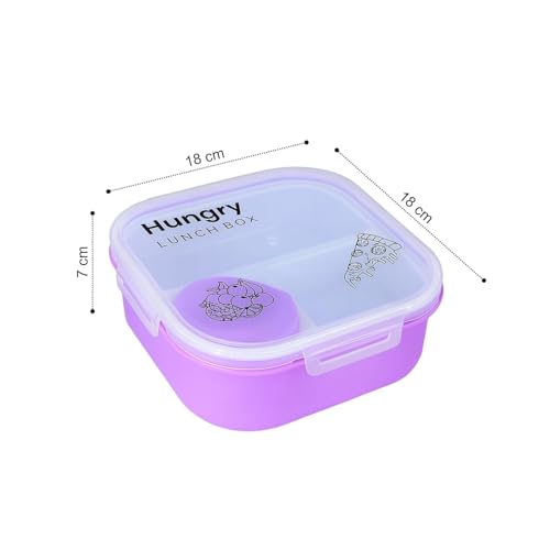 Image of Plastic Lunch Box with Transparent Lid & Bottle, 3 Compartment Leak Proof Lunch Box Set with Spoon, Fork & Sauce Cup for Office, School & Travel