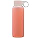(Limited Time Promotion) Bonison Durable Glass Water Bottle with Soft Colorful Silicone Sleeve Handle Lid 9 Oz Peach