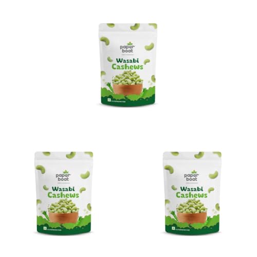 Image of Paper Boat Wasabi Cashew | Crunchy & Roasted Cashew Nuts with Real Wasabi Flavor | Bold & Zesty Snack | Resealable Pack | 125g (Pack of 3)