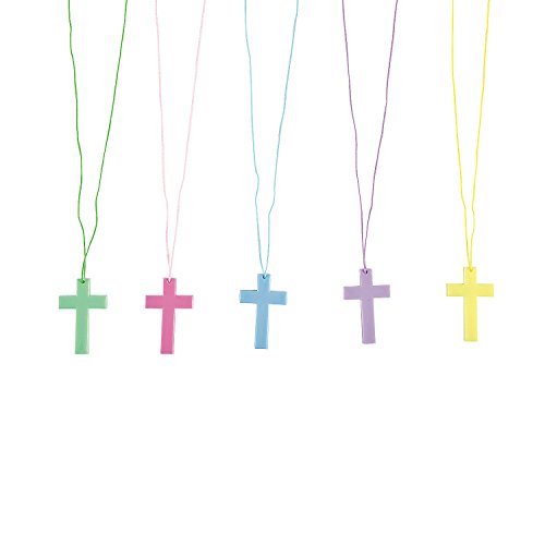 Fun Express - Pastel Crystal Cross Necklaces - Jewelry - Necklaces - Cross Necklaces - 48 Pieces